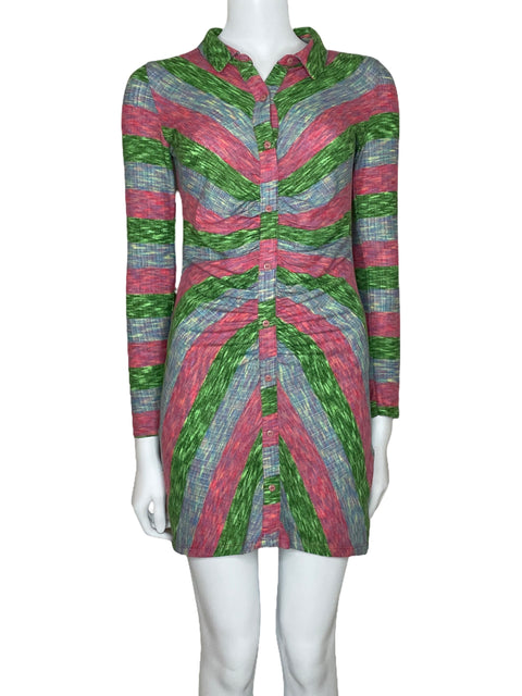Vestido Zara Camisero Drapeado Verde-Talla S