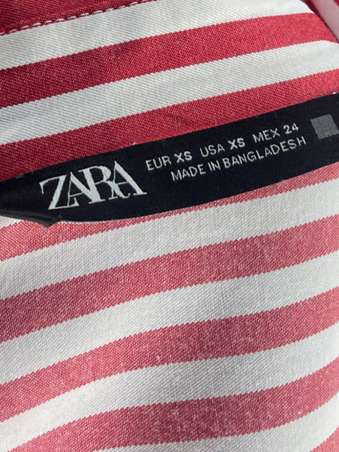 Camisa Zara Líneas Cuello V Rojo - Talla XS