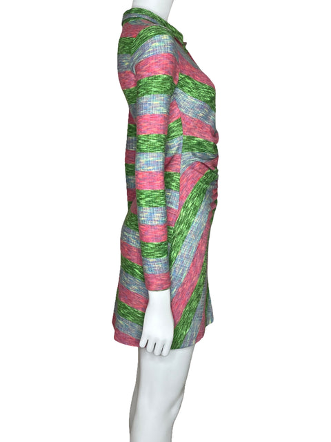 Vestido Zara Camisero Drapeado Verde-Talla S