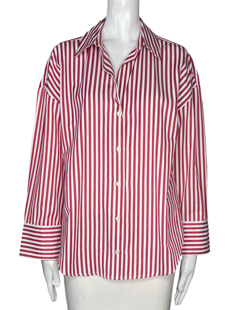 Camisa Zara Líneas Cuello V Rojo - Talla XS