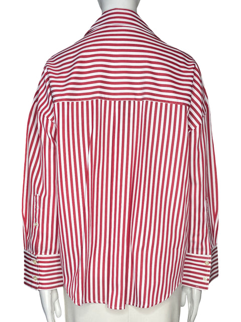 Camisa Zara Líneas Cuello V Rojo - Talla XS