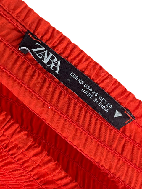 Vestido Zara Fruncido Vuelos Naranja-Talla XS