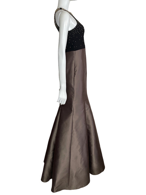 Vestido Xscape Maxi Corte Sirena Marrón-Talla 4