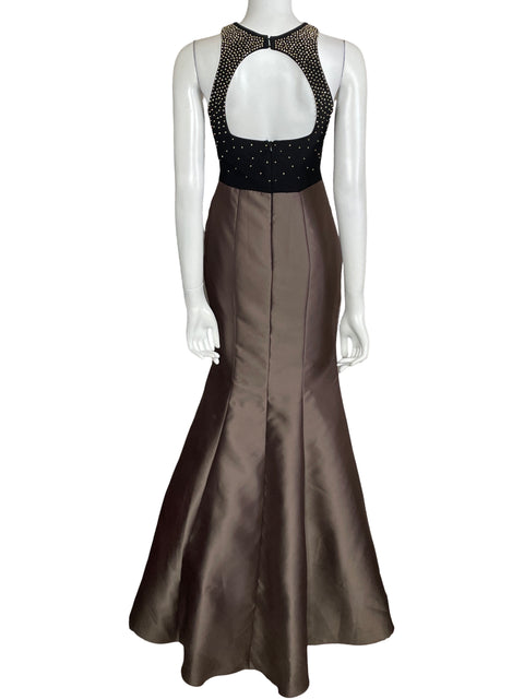 Vestido Xscape Maxi Corte Sirena Marrón-Talla 4