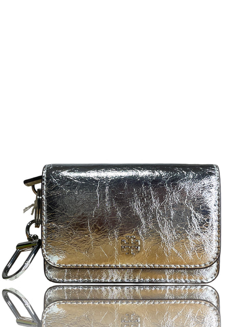 * Card Case Tory Burch Emerson Crinkle Metalizado
Plateado-Talla XS.