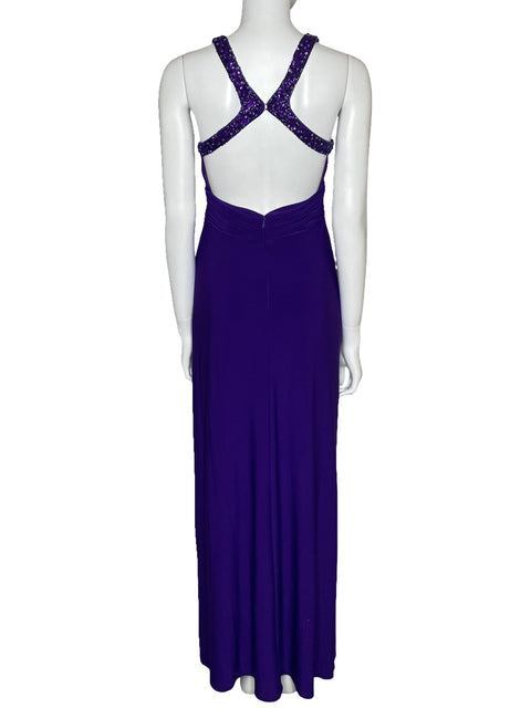 Vestido Dave & Johnny Cut Out Pedrería Morado-Talla 2
