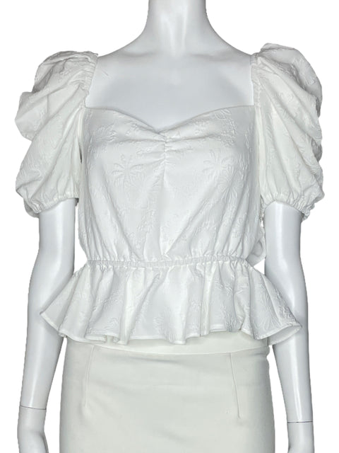 Blusa Wayf Mangas Puff Floral Blanco-Talla M