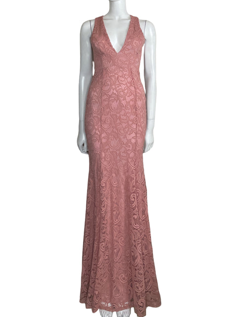 Vestido Carolina U.S.A Encaje Maxi Rosado-Talla M