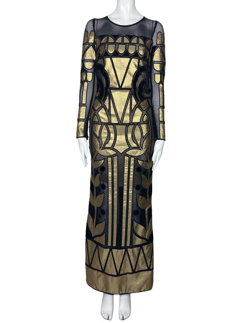 Vestido Tesoro TPS Maxi Malla Dorado-Talla S