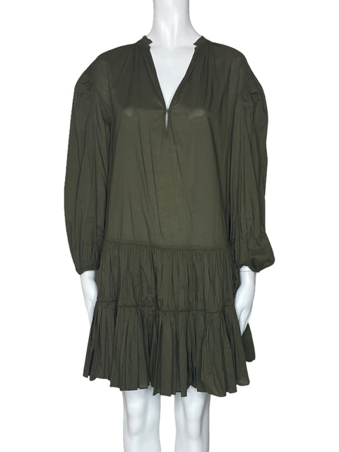 Vestido Maje Cuello V Plizado Verde-Talla 34