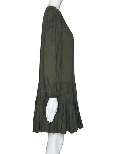 Vestido Maje Cuello V Plizado Verde-Talla 34