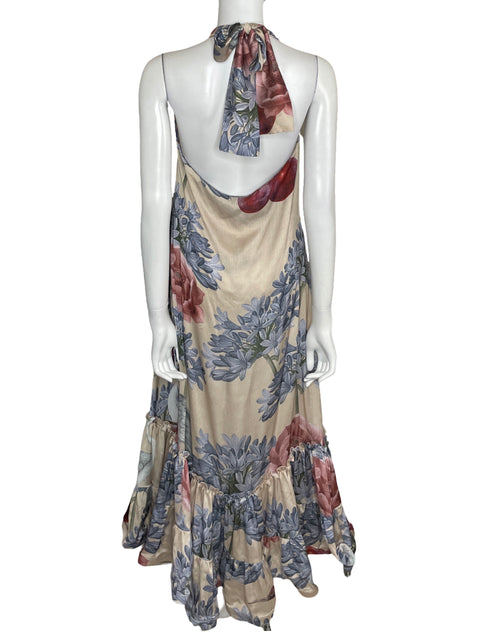 Vestido Eugenia Fernandez Maxi Asimétrico Beige-Talla M