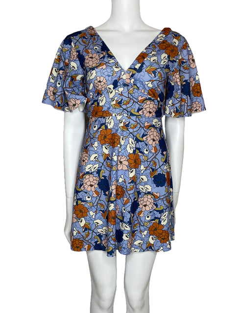 Vestido Zara Floral Escote V Mini Azul-Talla S