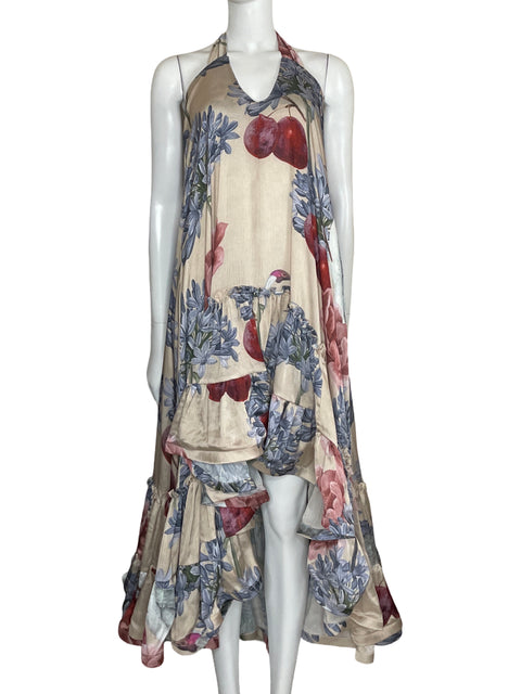 Vestido Eugenia Fernandez Maxi Asimétrico Beige-Talla M