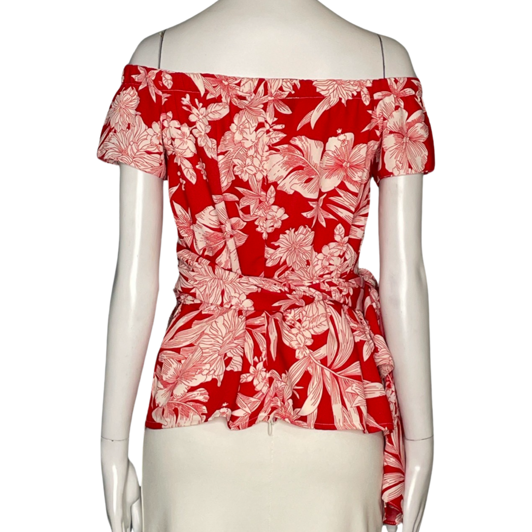 Blusa Sclub OffShoulder Flores Cruzada Rojo-Talla L