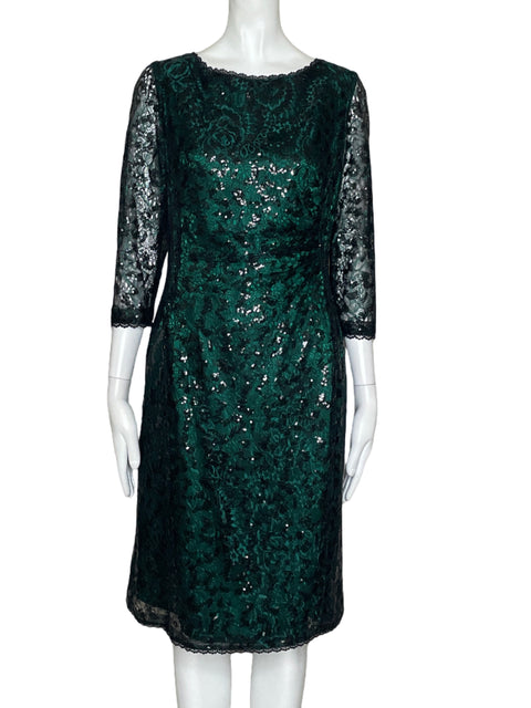 Vestido Tahari Encaje Con Lentejuelas Verde - Talla 8