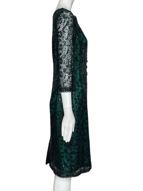 Vestido Tahari Encaje Con Lentejuelas Verde - Talla 8