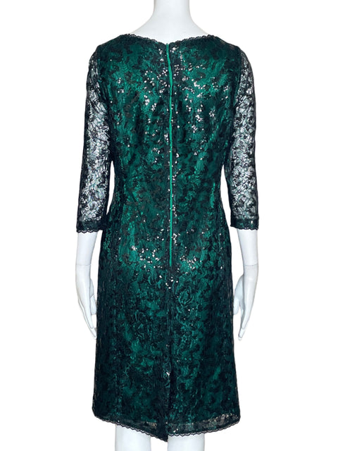 Vestido Tahari Encaje Con Lentejuelas Verde - Talla 8