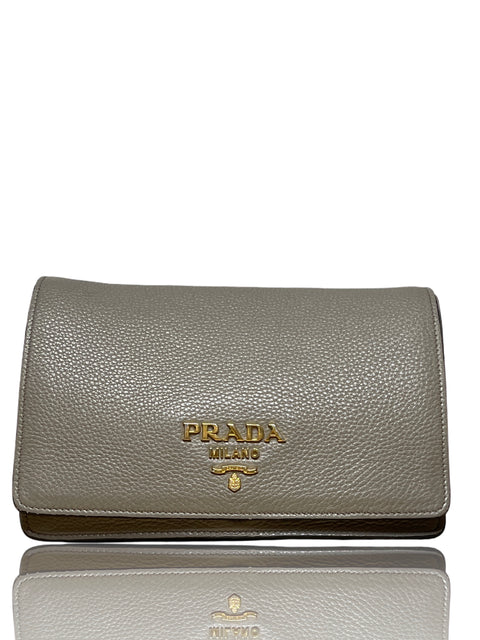 * Crossbody Prada Vitello Daino Gris-Talla M