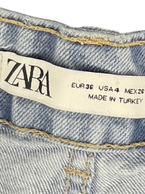 Pantalón Zara Denim Desflecado Botones Azul-Talla 4