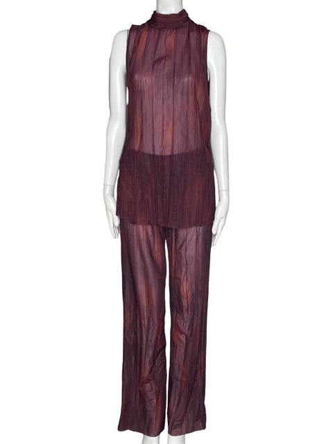 Set Zara Blusa + Pantalón Tejido Plisado - Talla S