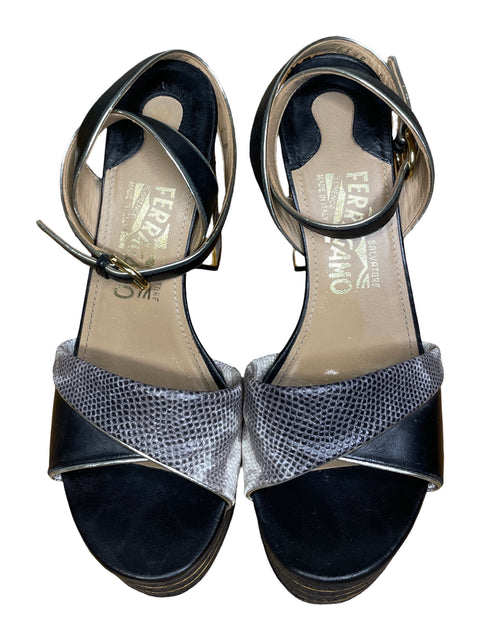 * Calzado  Ferragamo Sandalias Wedge Negro-Talla 6