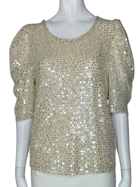 Blusa Zara Transparente Lentejuelas Beige-Talla L