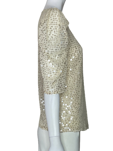 Blusa Zara Transparente Lentejuelas Beige-Talla L
