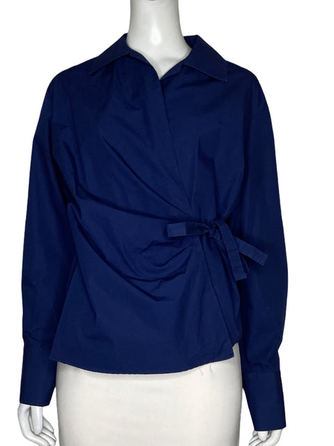 Blusa Zara Cruzada Mangas Larga Azul - Talla M