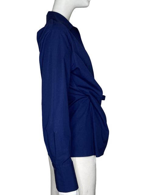 Blusa Zara Cruzada Mangas Larga Azul - Talla M