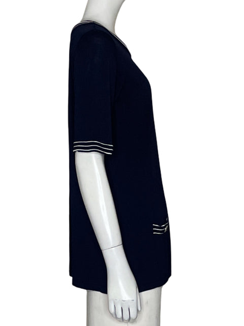 Blusa Carolina Herrera Acanalado Azul - Talla XL