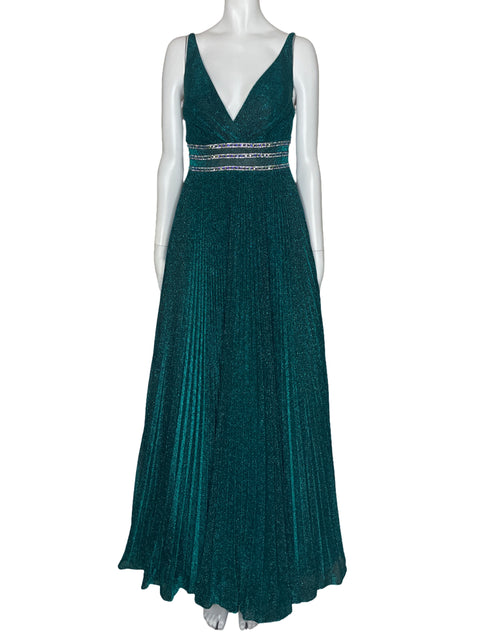 Vestido Mac Duggal Brillo Plizado Verde-Talla 2