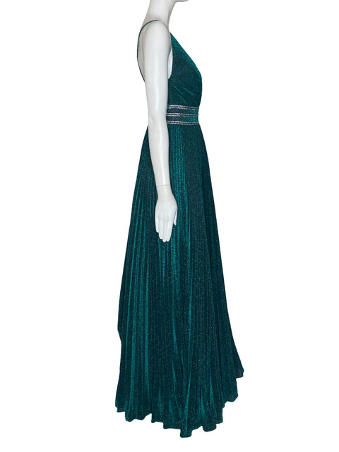 Vestido Mac Duggal Brillo Plizado Verde-Talla 2