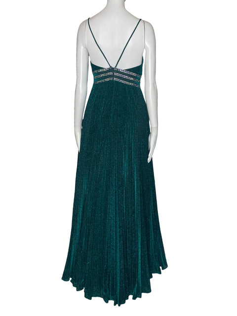 Vestido Mac Duggal Brillo Plizado Verde-Talla 2