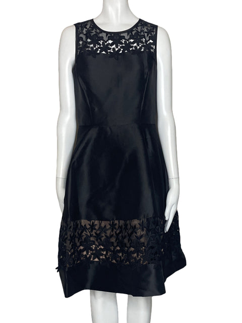 Vestido Ivanka Trump Encaje Floral Acampanado Negro-Talla 4