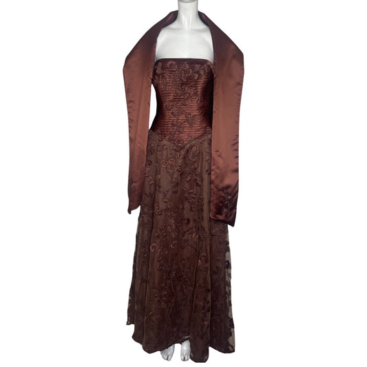 Vestido Coli Couture Strapple Flores Marron-Talla 10