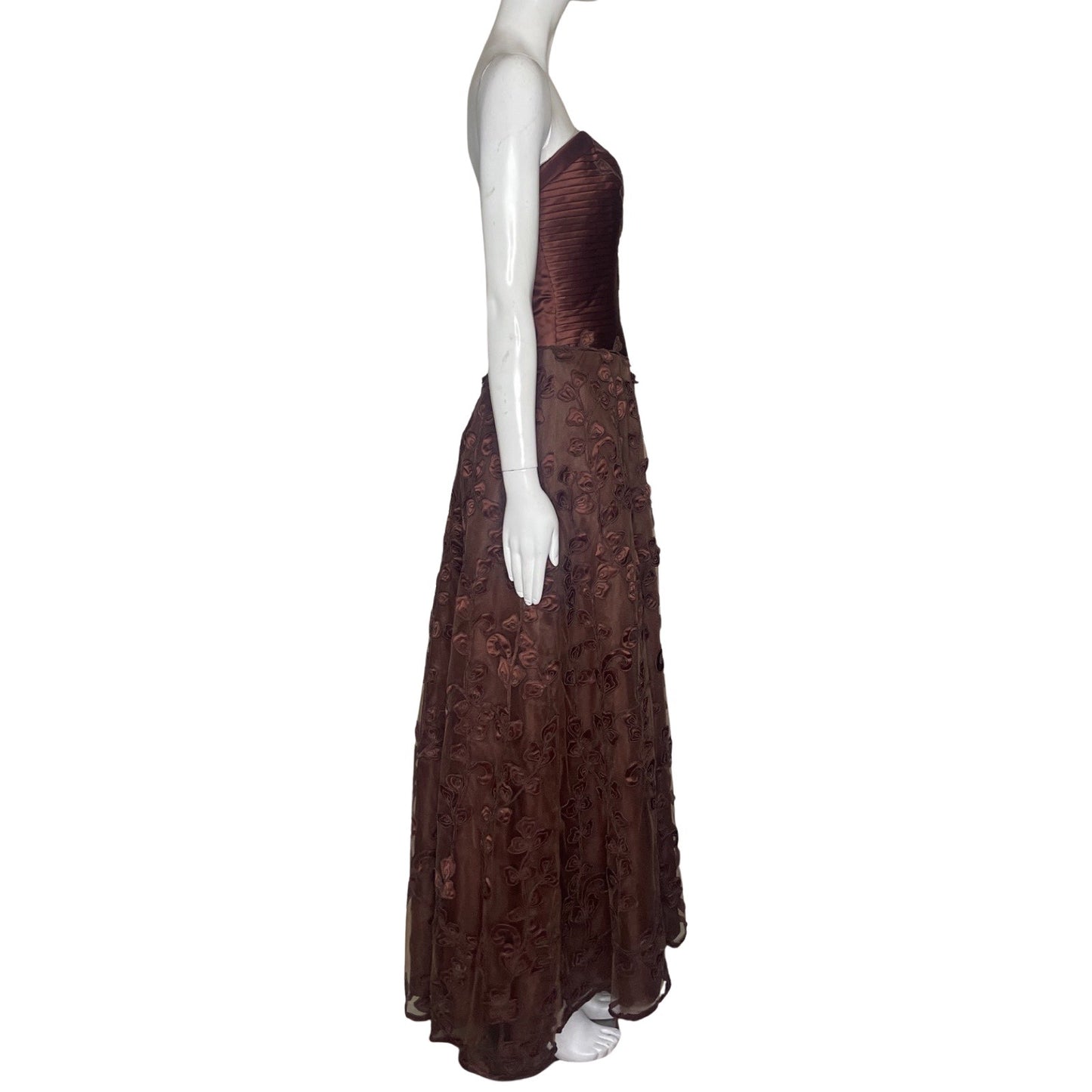 Vestido Coli Couture Strapple Flores Marron-Talla 10