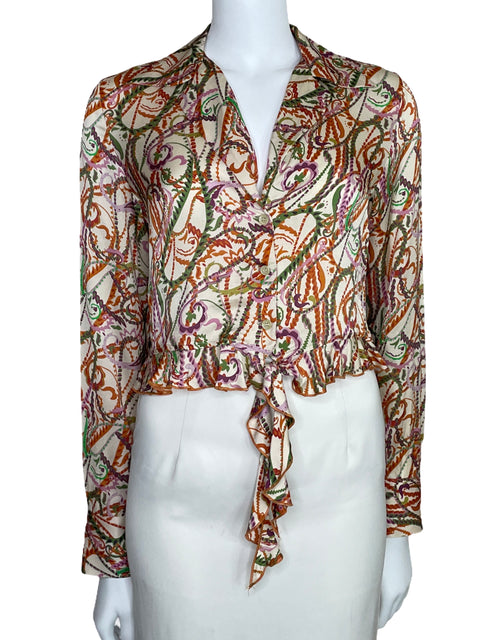 Camisa Zara Crop Estampada Beige-Talla XS