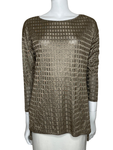Blusa Zara Media Manga Cuadros Marrón-Talla M