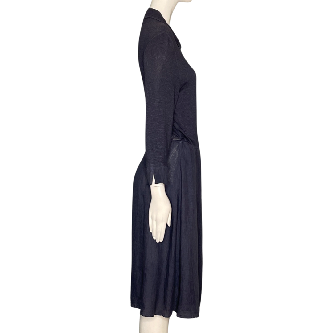 Vestido 120% Lino Midi CrossBody Azul-Talla M