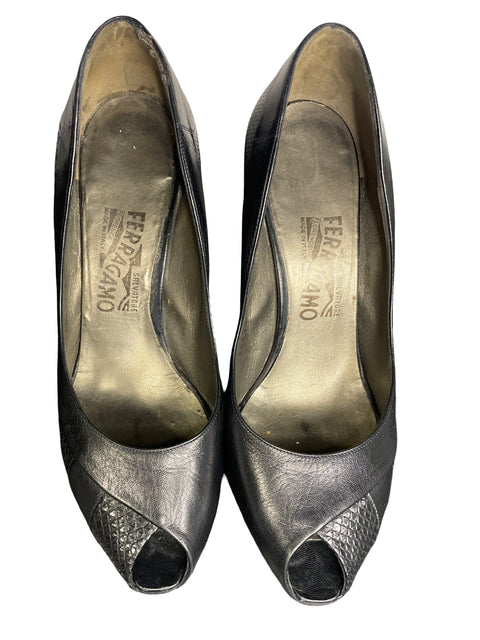 * Calzado Ferragamo Plataforma Negro-Talla 8