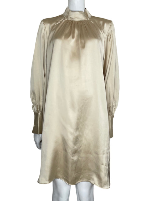 Vestido Tesoro TPS Satinado Manga Larga Beige-Talla L