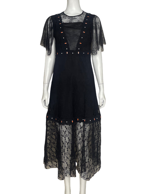 Vestido Sandro Encaje Negro - Talla S