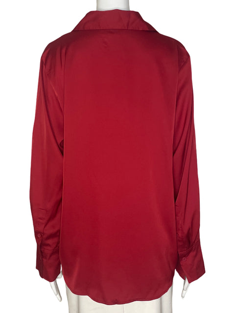 Camisa H&M Satinada Manga Larga Rojo-Talla M