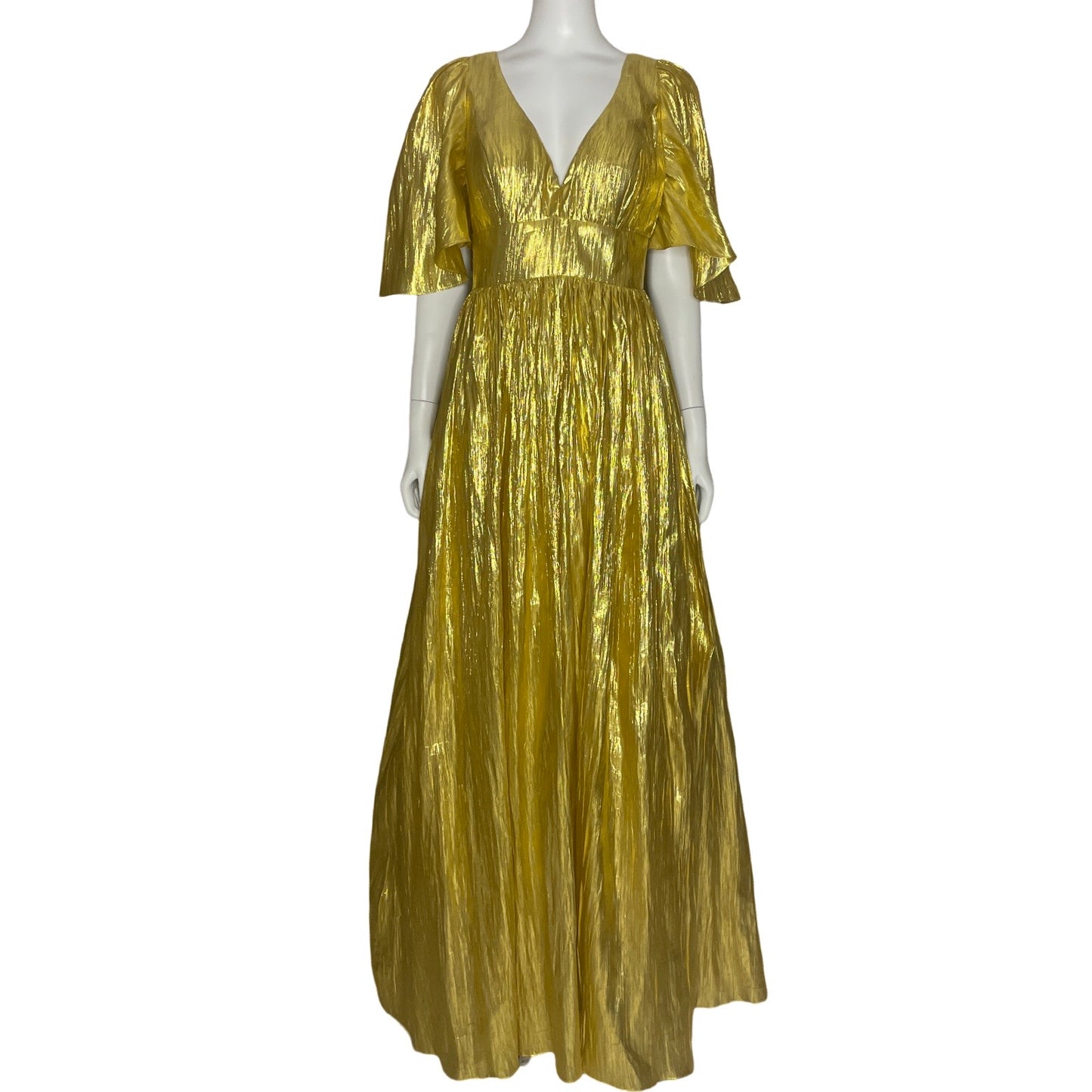 Vestido Bariano Mangas Puff Dorado - Talla 12