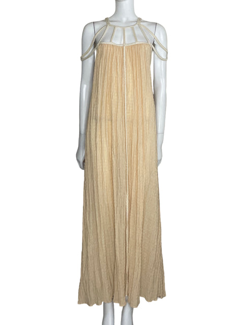 Vestido Tesoro TPS Maxi Fluido Trenzado Beige-Talla M