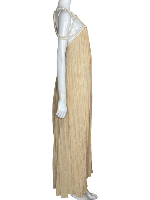 Vestido Tesoro TPS Maxi Fluido Trenzado Beige-Talla M
