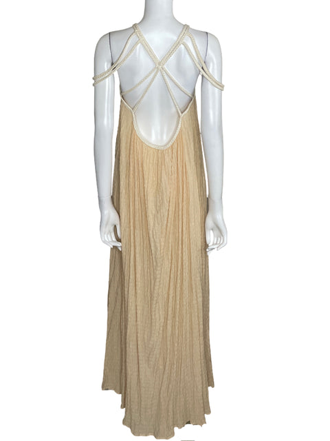 Vestido Tesoro TPS Maxi Fluido Trenzado Beige-Talla M