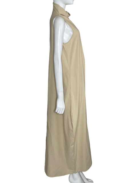 Vestido Tesoro TPS Cuello Alto Fluido Beige-Talla L