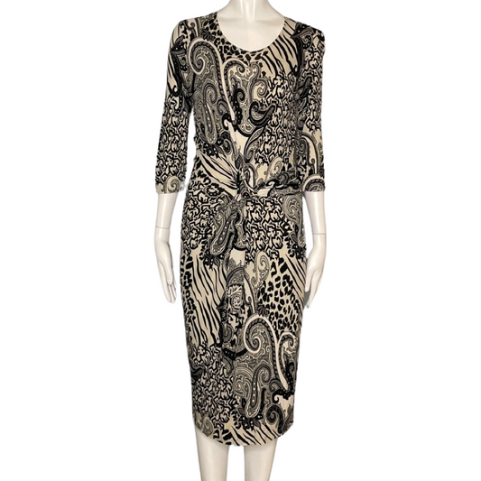 Vestido Etro Midi Estampado Slim Beige Negro-Talla M